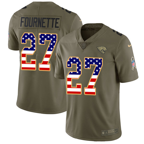 Nike Jacksonville Jaguars #27 Leonard Fournette Olive USA Flag Men Stitched NFL Limited 2017 Salute To Service Jersey